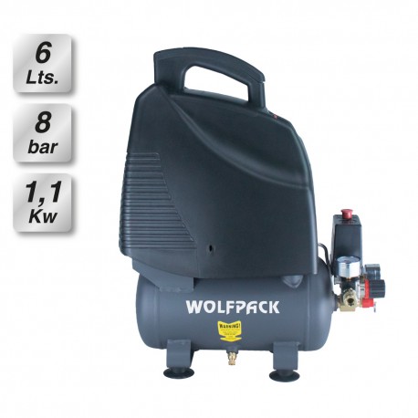 Compresor Aire Wolfpack 6 Litros / 8 Bares / 1,1 Kw - 1,5 HP  Sin Aceite