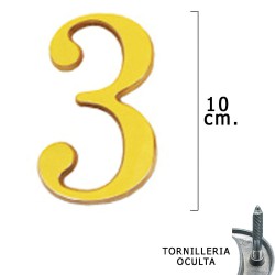Numero Latón "3" 10 cm. con Tornilleria Oculta (Blister 1 Pieza)