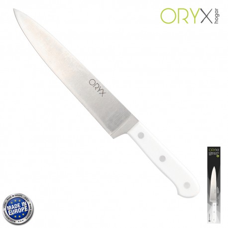 Cuchillo Husky Cocina 20 cm. Hoja Acero Inoxidable, Cuchillo Carne, Cuchillo Pescado, Cuchillo Chef, Mango Ergonomico Blanco