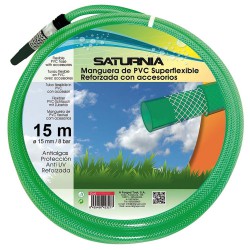 Manguera Latflex Reforzado 15 mm. -  5/8" Rollo 15 Metros Con Accesorios Manguera Jardin, Manguera Riego, Manguera Reforzada,