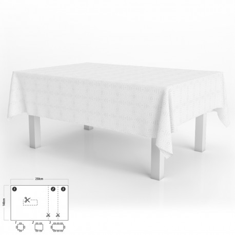 Mantel Hule Muleton Rectangular Blanco Impermeable Antimanchas PVC 140x250 cm.  Recortable Uso Interior y Exterior